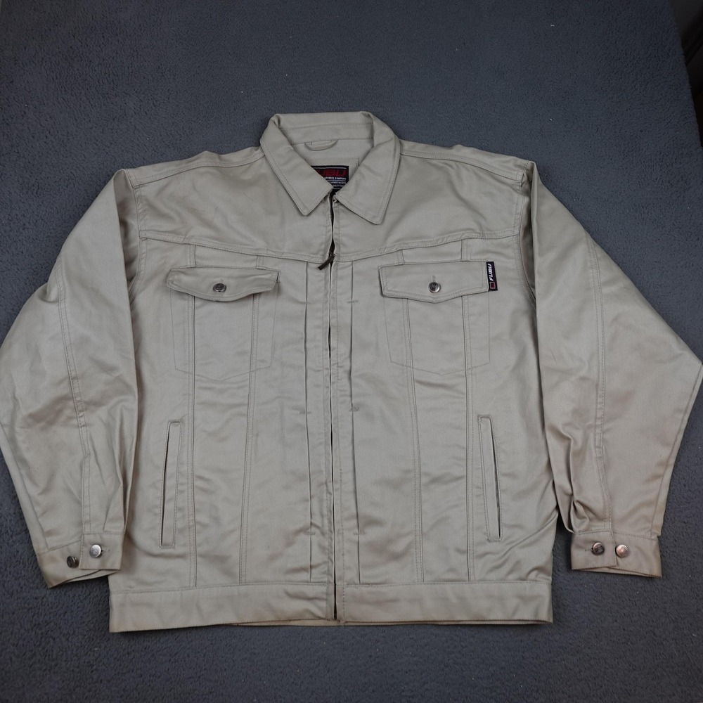 FUBU Jacket Mens 2XL Khaki Trucker Workwear Cotton Twill Zip Front Snap Cuffs